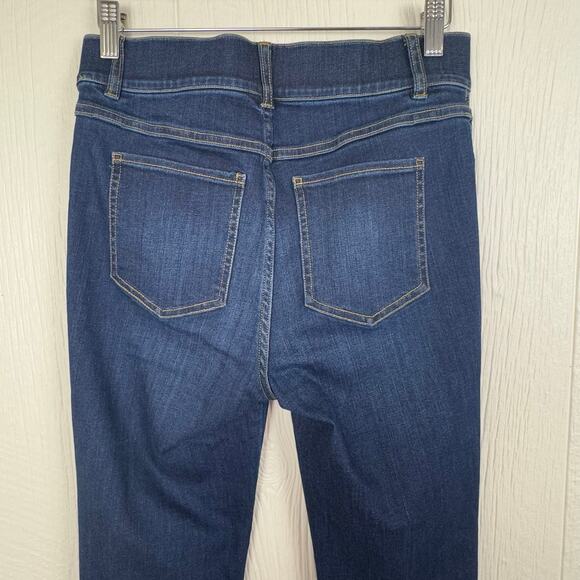 Spanx Flare Pull On Elastic Waist Jeans Dark Wash Size Small or 28x32" *Raw Hem - Picture 3 of 8